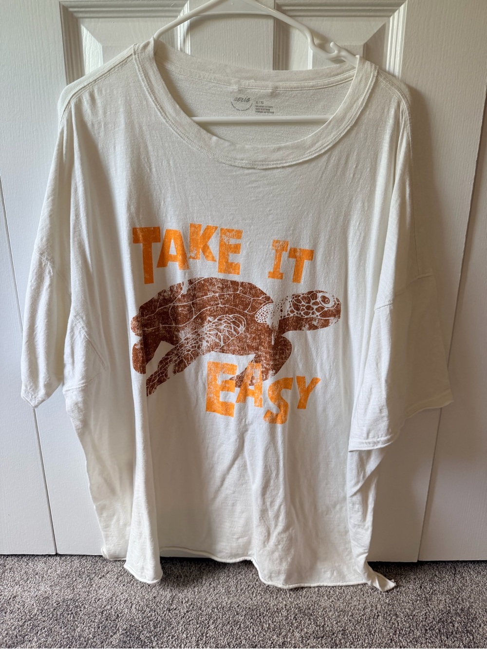 aerie Cream Crewneck Tee with Subtle Logo